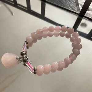 Rose quartz, pink, glass, charm bracelet